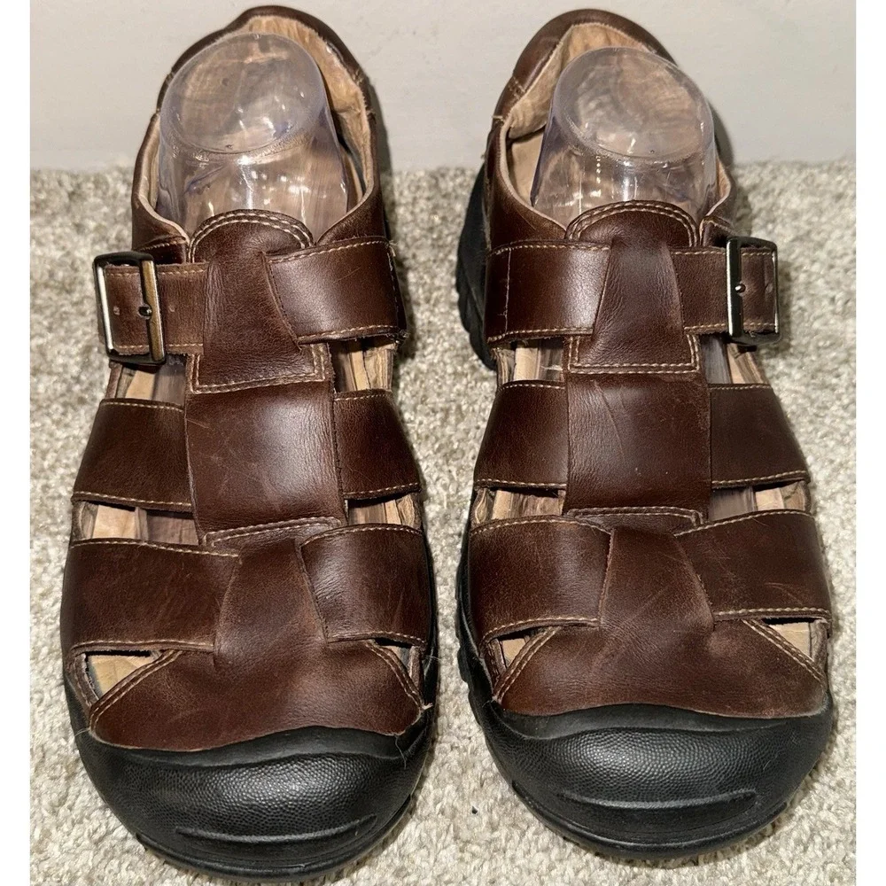 Keen Fishermen Leather Sandals Buckle Closed Toe Brown Mens Size 9.5  XT 0205